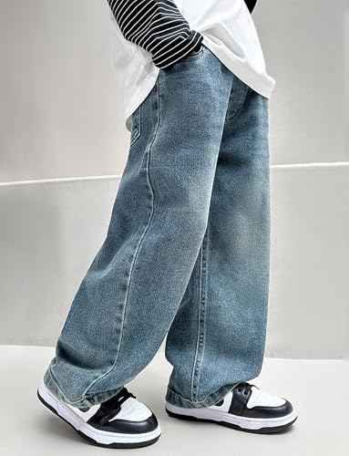 Happy Cherry Boy's Casual Straight Leg Baggy Jeans Toddler Boy Barrel Jeans Kids Casual Denim Fit Length Trousers 5-14Y2