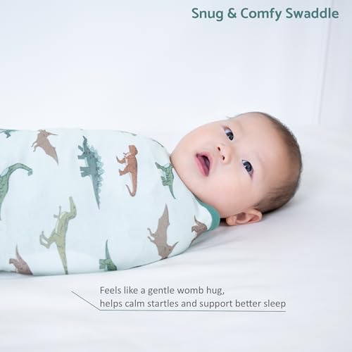 Image of LollyBanks Baby Swaddle, 100% Cotton Swaddle Sack for 3-6 Months Boys with Easy Change Zipper, Soft and Breathable Baby Wrap, Gentle Infant Sleep Sack, Newborn Essentials Must Haves (Dinosaur Print)