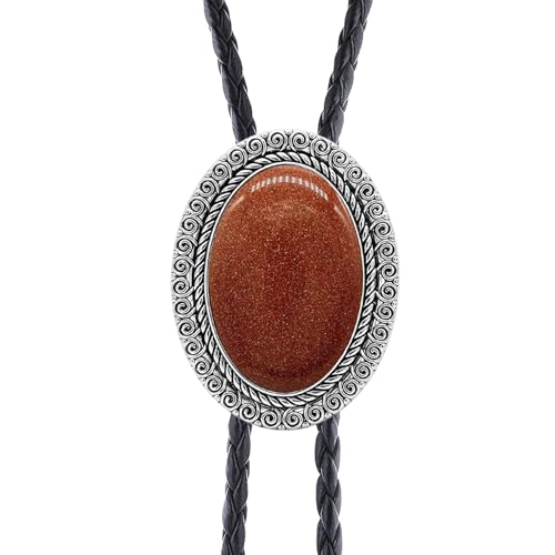 Image of Jeilwiy Bolo Tie for Men Real Stone Westwern Cowboy Ties Silver Bolos Women Leather Necktie Gift for Birthday Christmas