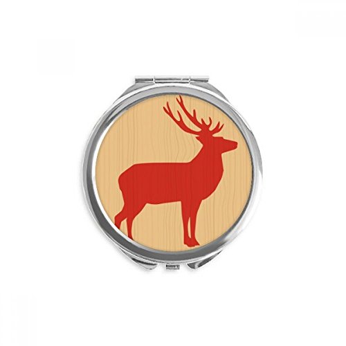 Espejo de maquillaje de madera portátil con grano natural y estampado animal de ciervo rojo