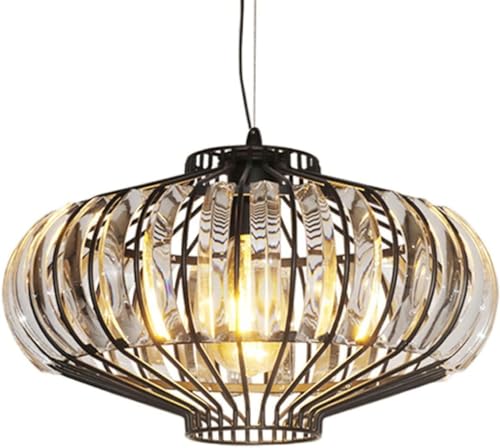 Chandelier suspendu rond noir avec abat-jour en cristal pour éclairage intérieur design