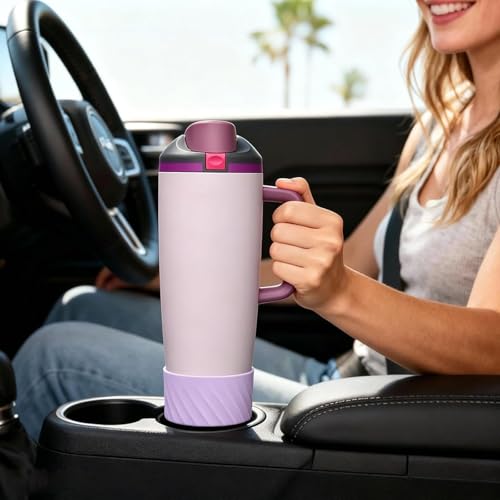 Image of 3Pcs Stanley Cup Accessories, Silicone Water Bottle Sleeve, Anti-Slip Protective Tumbler Cover for Stanley Cup, Purple Pink Green, Universal Fit 6-7cm Base Diameter, Outdoor Office Daily Use