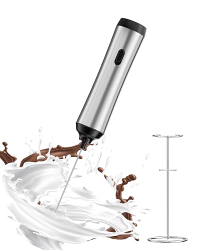 Rechargeable Milk Frother with Stand and Detachable Whisk