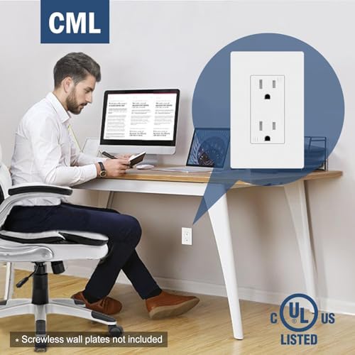 Image of CML 100 Pack Matte White Decorator Receptacle Outlet, Tamper Resistant (TR) Electrical Wall Outlets, 15A /125V, 2 Pole 3 Wire, NEMA 5-15R, UL Listed
