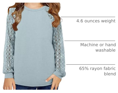 Image of Yoklass Girls Long Sleeve Shirts Kids Lace Casual Cute Crew Neck Top Sizes 5-14 Years