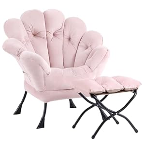 Welnow 2025 Lazy Chair with Ottoman, Comfy Reading Lounge Accent Chair Modern Floral Lazy Sofa with Footrest Butterfly Leisure Living Room Chair for Small Spaces, Bedroom, Dorm Room, Velvet Pink