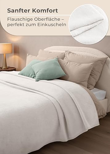 LAYNENBURG Premium Baumwolldecke 150x200 cm - Oeko-TEX 100 - Baumwollmix Kuscheldecke - Decke als Wohndecke, Sofa-Decke & Couchdecke - Wolldecke kuschelig-warm aus Baumwolle (Creme)