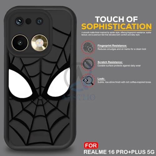 Image of AESTMO Back Case Cover for Realme 16 Pro Plus 5G Cover | Spidey Face Mask Design | Silicone Case | Full Body Protection | Camera Protection Back Cover for Realme 16 Pro Plus 5G (Black)
