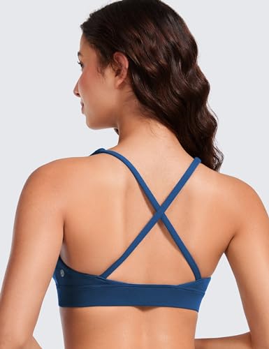 Image of CRZ YOGA Butterluxe Deep V Neck Sports Bras | Light Support, Removable Pads, Yoga, Extremely Soft, Cross Back, Spaghetti Straps, for Women