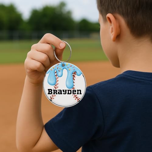 Personalized Baseball Bag Tag with Name for Backpack Sports Bag - Custom Kids Ice Cream with Sprinkles Drip Acrylic ID2