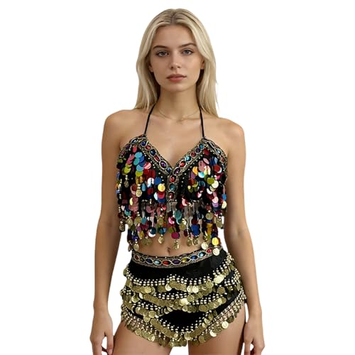 Tenue de danse du ventre avec écharpe et soutien-gorge pailleté - 4