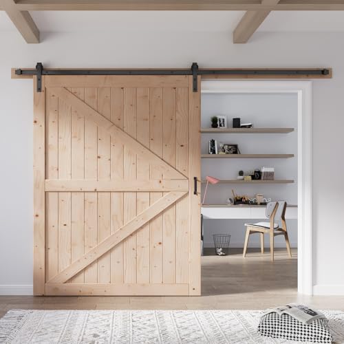 FREDBECK Wood Barn Doors 60in x 80in with Hardware Kit Included K Shape