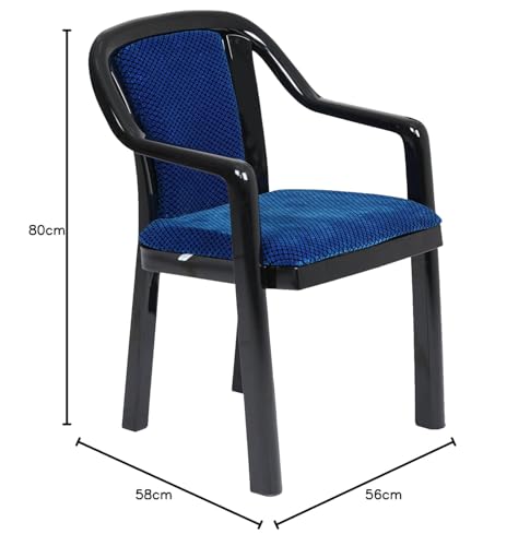 Image of Nilkamal Plastic Chair for Living Room with Arm & Cushion | 3 Year Warranty | for Home, Living Room, Outdoor | Iron Black & Blue Colour | Signature