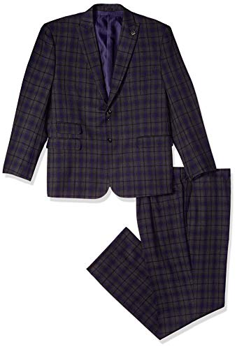 STACY ADAMS Men's 4-Piece Peak Lapel Plaid Vested Suit with 2 Pants, Gray, 46 Long