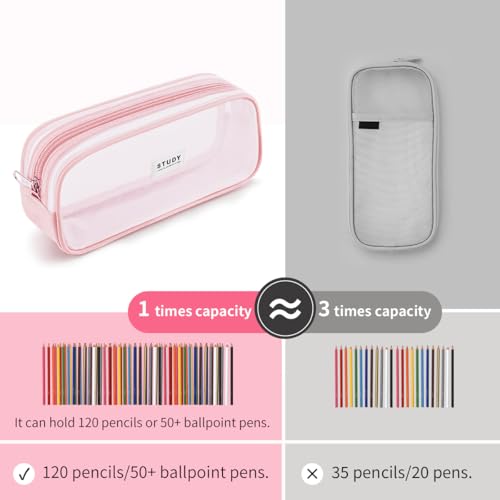 Image of Fancy Forest Kalidi Grid Mesh Pencil Case Large Capacity Pencil Case Big Pencil Pouch With Zipper Simple Stationery Bag Aesthetic Pen Bag For School Teen Girl Boy Multi-Purpose Bag, Pink