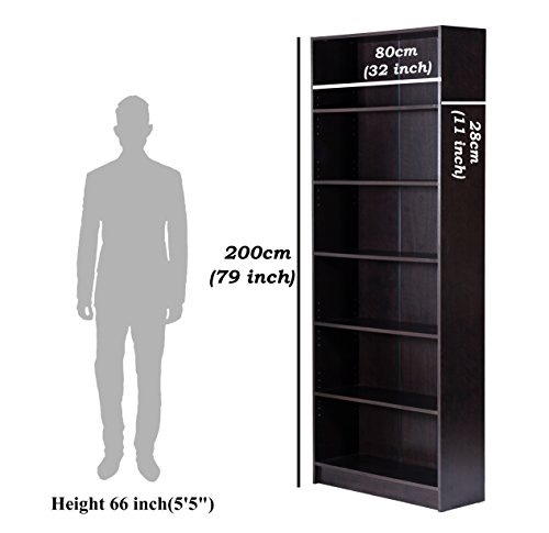 Image of DeckUp Muvo 6-Shelf Engineered Wood Book Shelf and Display Unit (Dark Wenge, Matte Finish)