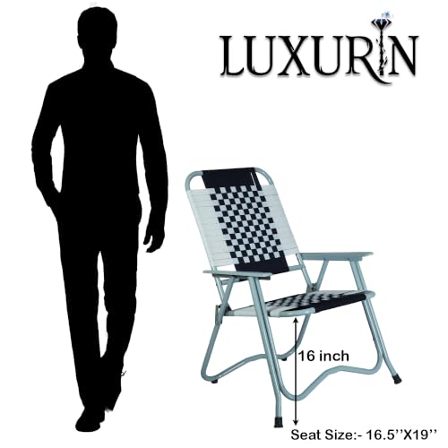 Image of Folding Chair with armrest and Durable Frame, Portable Chair for Garden, Patio, Lawn, Balcony and Study. (Black-White)