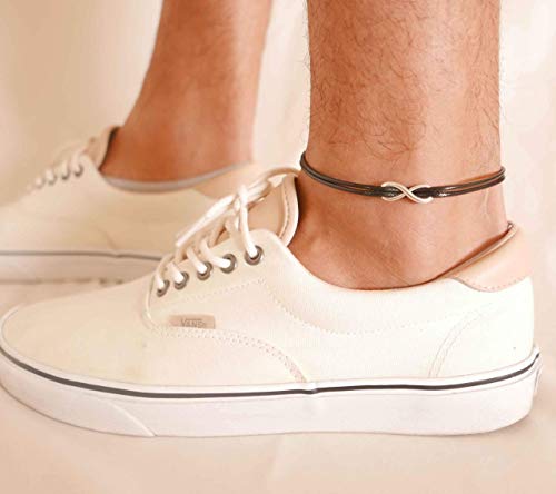 Handmade Black Anklet For Men Set With Silver Plated Infinity Pendant By Galis Jewelry - Ankle Bracelet For Men - Infinity Anklet For Men #TOP1