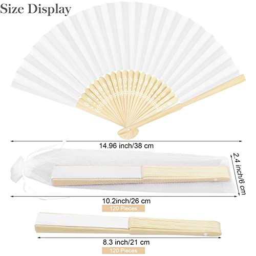 Mceast 120 Pieces White Paper Bamboo Hand Held Fans With Organza Bags Handheld Folding Fans Hollow-Out Bamboo Rib Paper Hand Fan For Wedding Gifts Party Home Decoration Diy Dance #TOP1