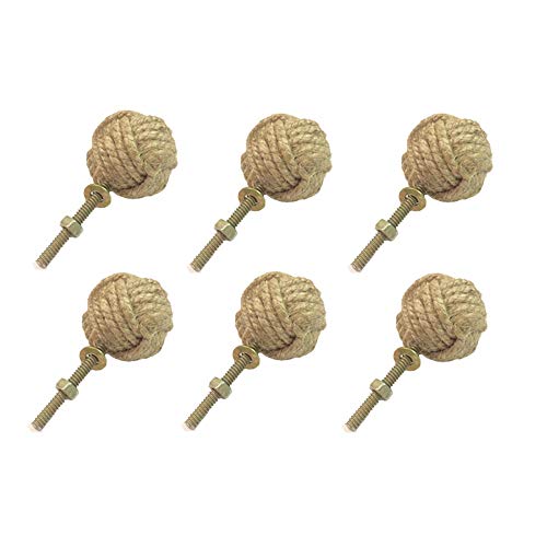 replicartz - Juego de 6 pomos para puerta, cuerda de yute, con nudo de cuerda, tiradores y pomos para cajón, para armarios, armarios y armarios, decoración náutica, 35 mm