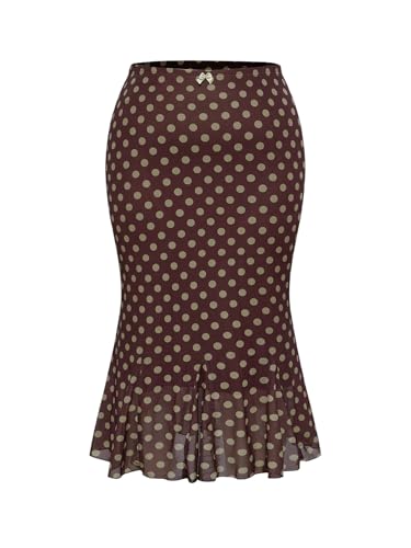 Milumia Women's Plus Size Vintage Floral Mesh Bodycon Skirt Grunge High Waist Long Skirt