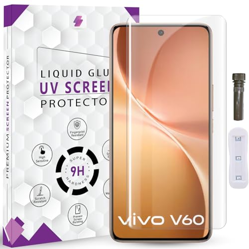 Image of Advanced HD+ UV Tempered Glass Screen Protector For Vivo V60 5G (6.77 Inch, Pack of 1) Full Adhesive UV Curved Screen Guard, Case Friendly with installation kit & Guide