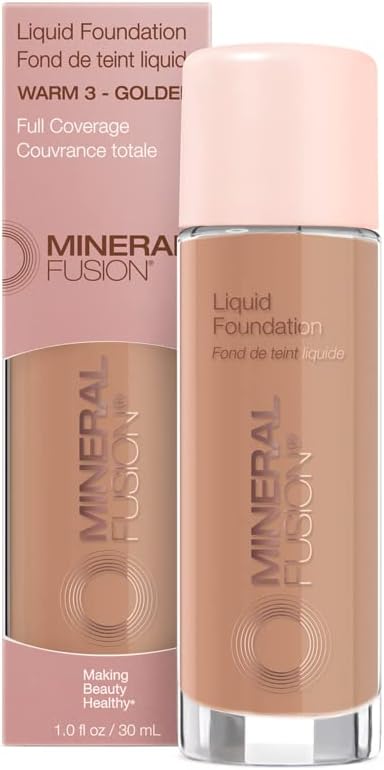 Full Coverage Foundation, Liquid Foundation - Warm 3- Medium to Tan Complexion w/Golden Undertones, Lightweight Matte Finish, Up to 12 Hr Hydration, Hypoallergenic & Vegan, 1 fl. oz