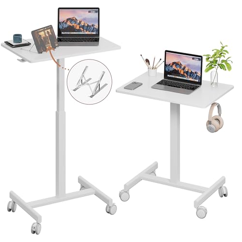 Mobile Small Standing Desk, Gas Spring Adjustable Height Rolling Portable Laptop Desk with Lockable...