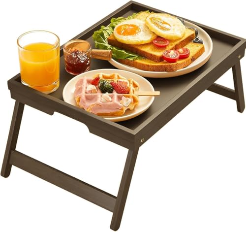 Image of Bamboo Bed Tray Table with Foldable Legs, Breakfast Tray for Sofa, Bed, Eating, Working, Used As Laptop Desk Snack Tray by Pipishell (Brown)