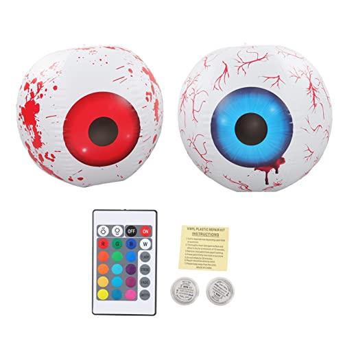 Globe oculaire gonflable Halloween LED 12 couleurs - Lot de 2 décorations en plastique bleu rouge