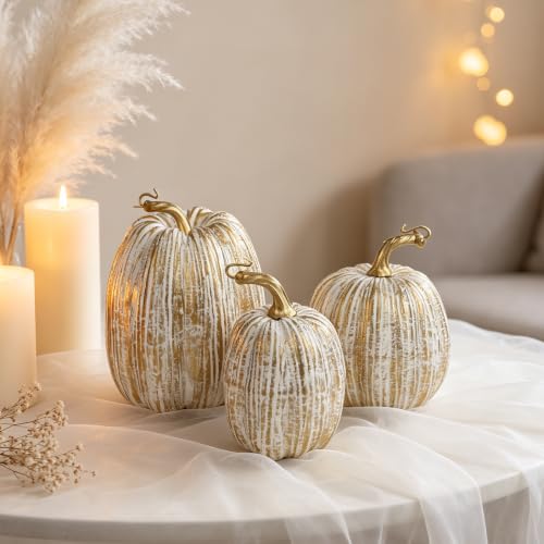 Image of winemana Gold Pumpkins Fall Decor Large Artificial Foam Pumpkin, 3 Pack
