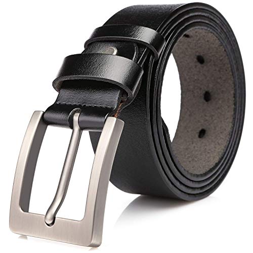 DOVAVA Mens Leather Belt Anti-scratched Buckle Soft Genuine Belts for Casual Jeans Dress (Black 2003, 115CM(34'' - 38''))