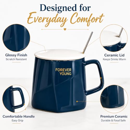 Image of Vasukie 3D Coffee Mug with Lid & Steel Spoon, Mugs for Coffee, Rakhi for Brother, Gifts for Woman,Birthday Gift, Ceramic Mug, 3D Coffee Mug (Drak Blue)