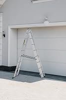DRABEST - Home - Aluminium-Leiter - 3x8 Sprossen - Max. 4,0 m lang - Max. Arbeitshöhe 4,95 m - bis 150 kg - 3-teilig - Mehrzweck-, Steh-, Auszieh- Klappleiter - rutschfest - Verstellbar – Ansicht 3