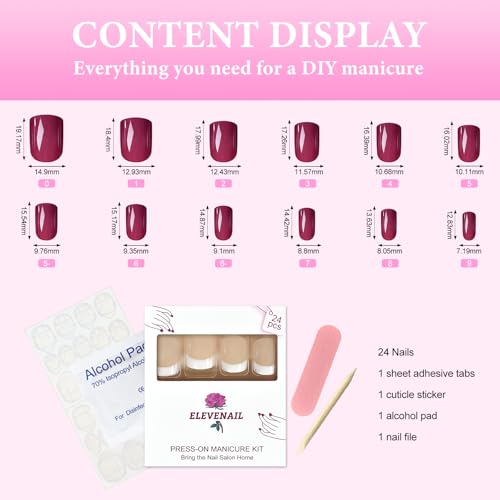 Press on Nails Glossy Dark Rose Pink False Nails Medium Length Squoval Nail Art Tips Salon Women Girls DIY Manicure Daily Reusable Daily Office Home Party Acrylic Stick On Fake Nails