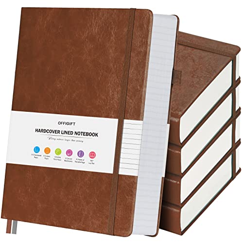 Image of 5 Pack College Ruled Notebook Bulk, A5, 312 Numbered Page Thick Journal Set | Cost-Effective 5 Pack 1600 Pages Total, 100gsm No Bleed Paper, Leather Hardcover, Lay-Flat, for Writing, Work, Employee Gifts