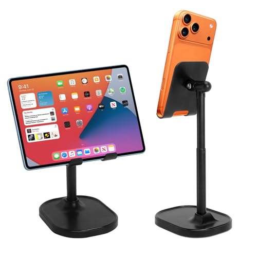 SLIAXINT 1PCS Support Téléphone Bureau, Support Téléphone Réglable Hauteur 18 à 26 cm, Base en Fer Stable Antidérapante pour Smartphone Petites...