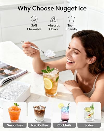 Image of EUHOMY Nugget Ice Maker Countertop with Handle, Ready in 6 Mins, 38lbs /Day, Removable Top Cover, Self-Cleaning, Portable Chewable Ice Maker with Basket, Scoop, for Home /RV /Party /Camping (Black)