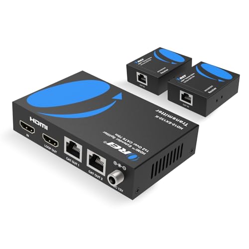 Image of Orei 1X2 Hdmi Extender Splitter Over Single Cable Cat6 7 1080P with Ir Remote Edid Management Up to 132 Ft Loop Out Low Latency 1x2 HDMI Extender - 132 FT Black