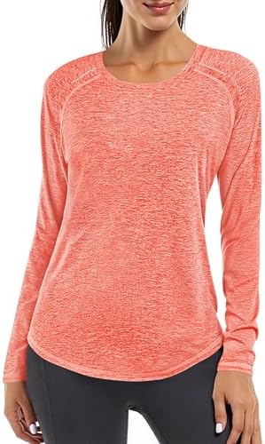 Gyabnw Sportshirt Damen Langarm UPF 50+ UV Schutz | Leichtes Funktionsshirt, Rundhals, reflektierende Details, lockere Passform, für Fitness Wandern und Outdoor