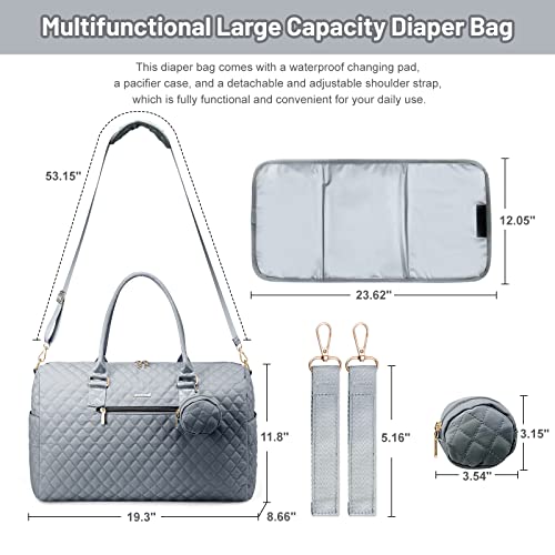 LOVEVOOK Diaper Bag Tote with Pacifier Case and Changing Pad, Large Capacity Mommy Bag for Hospital and Weekender Travel, Functional Baby Bag Newborn Baby Essential, Grey
