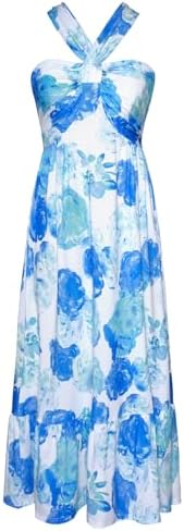 GRACE KARIN 2025 Women's Criss Cross Halterneck Sleeveless Summer Floral Print Flowy A Line Maxi Dress