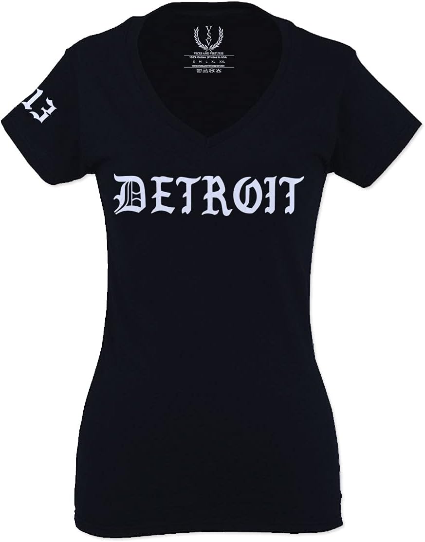 VICES AND VIRTUESSDetroit 313 Michigan City Hip HOP Hipster Streetwear for Women V Neck Fitted T Shirt