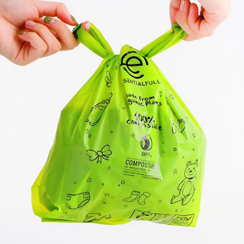 Image of Disposable Diaper Bags, Compostable, Baby Poop, Sacks with Handles for Convenient Disposal, Multipurpose, Leak-Proof, 100 count