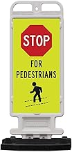 Plasticade Crosscade Crosswalk Sign, 24" Vertical Panel with 12x24 Stop For Pedestrians Sign, Impact-Resistant Rubber Base, Diamond Grade Reflective Background and HIP Sheeting