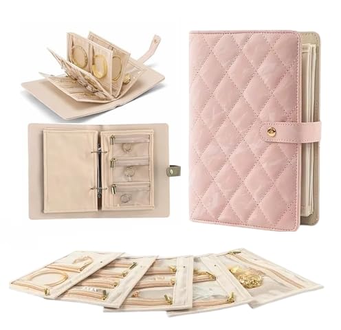 Finalize travel Jewelry Organizer Book, Portable Jewelry Case with Removable Pages, Soft Velvet Lining, Large Capacity Jewelry Pouch Bag for Earrings, Rings, Necklaces, Gift for Women (Pink)
