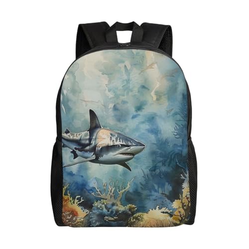 16in Lightweight Travel Backpack Shark Coral Reef Ocean Life Casual Daypack for Outdoor Enthusiasts, Business Men & Women, Travel Ready Design