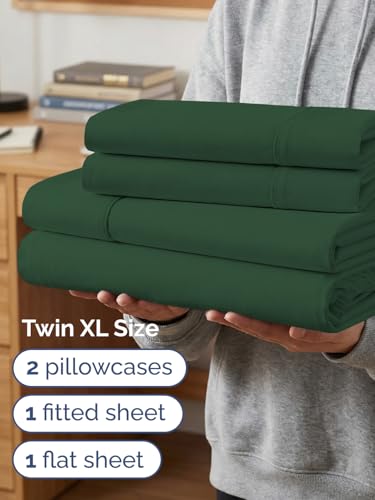 Image of Extra Deep Twin XL Sheet Set - 4 Piece Breathable & Cooling - Emerald Green | Hotel Luxury Bed Sheets Set, Easy & Secure Fit, Ultra-Soft, Wrinkle & Fade Free, Comfy Sheets Set with Extra Deep Pockets