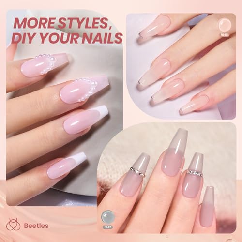 Image of Beetles Jelly Gel Nail Polish Set, 6 Colors Nude Pink Red Gray Black White Gel Polish Kit Neutral Translucent Sheer Gel Soak off Uv Unfading Glow Collection French Nail Art Manicure Gift for Women