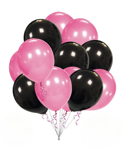 Flyloons Black Pink Balloons Pack of 200 for birthday decoration items also suitable for Anniversary, Wedding, Celebration, Party